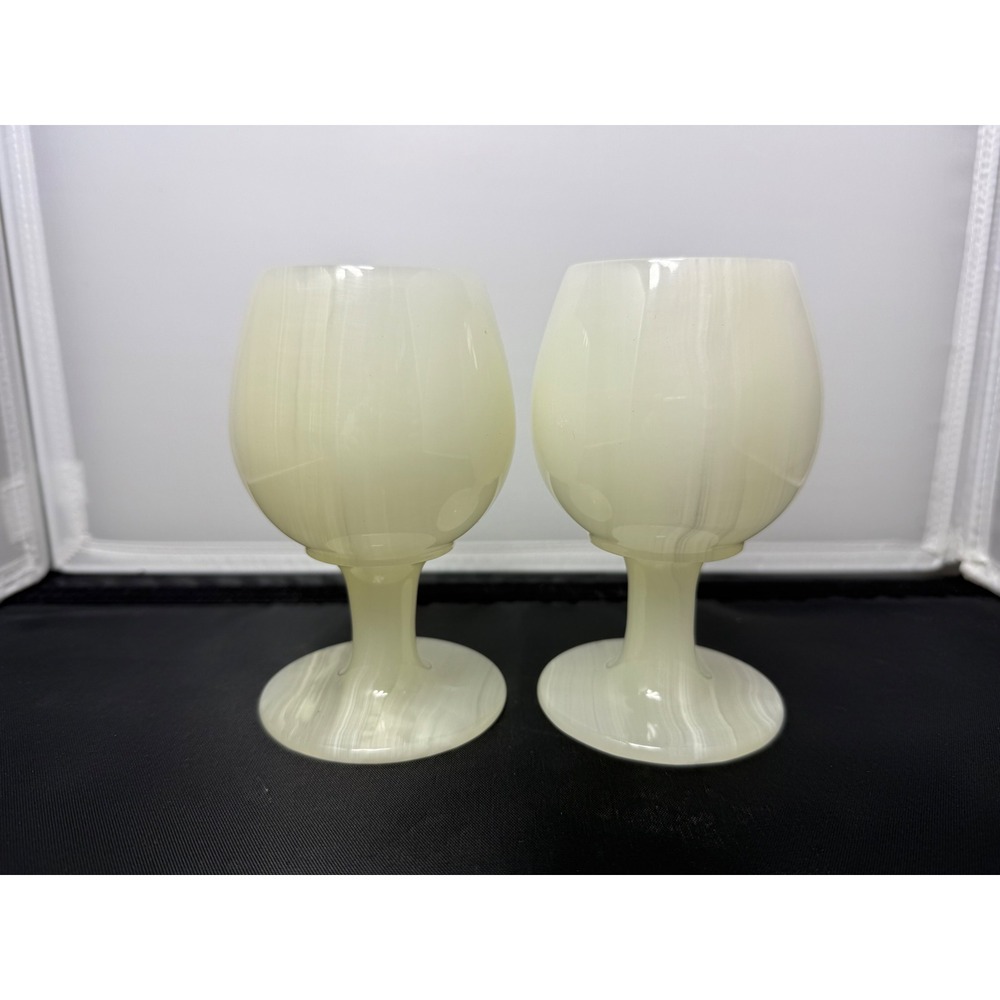 Onyx Marble Wine Goblets Set of 2 Stone Wine Glasses Decorative Barware - Picture 3 of 6